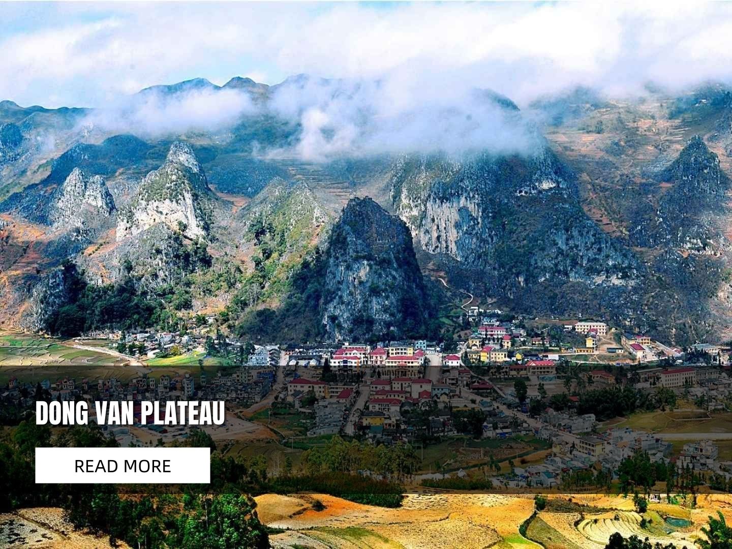 Scenic mountains and valleys at Dong Van Plateau